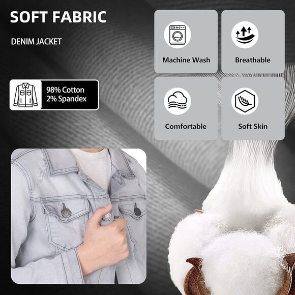 Mens Bleach Wash Denim Jacket Washed Ripped Distressed Stretch Casual Trucker - Picture 9 of 9